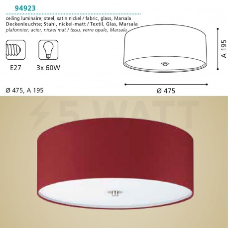 Потолочный светильник EGLO Pasteri (94923) - недорого
