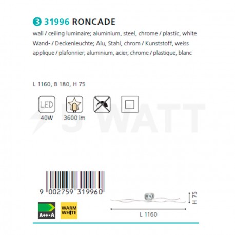 Настінний світильник EGLO Roncade (31996) - в інтернет-магазині