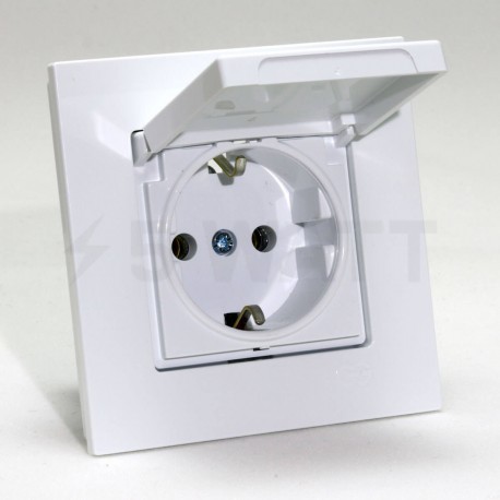 Электрическая одинарная розетка с крышкой Gunsan Eqona белая, с заземлением (1401100100117) - недорого