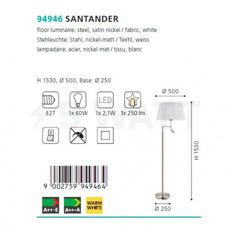 Торшер EGLO Santander (94946) - недорого