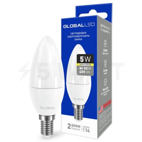 LED лампа GLOBAL C37 CL-F 5W 3000К 220V E14 AP (1-GBL-133) - придбати