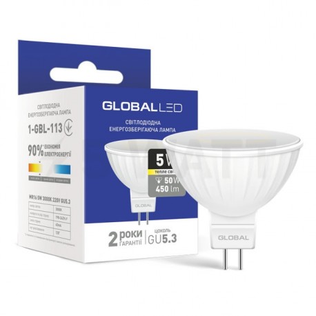 LED лампа GLOBAL MR16 5W 3000К 220V GU5.3 (1-GBL-113) - придбати