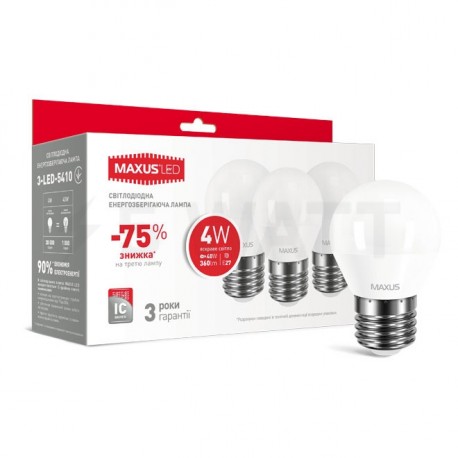 Набір LED ламп MAXUS G45 F 4W 4100К 220V E27  3 шт. (3-LED-5410) - придбати