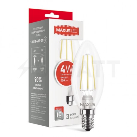 LED лампа MAXUS C37 FM-C 4W 3000K 220V E14 (1-LED-537-01) - придбати