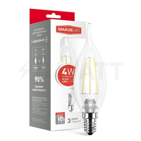 LED лампа MAXUS C37 FM-T 4W 3000K 220V E14 (1-LED-539-01) - придбати