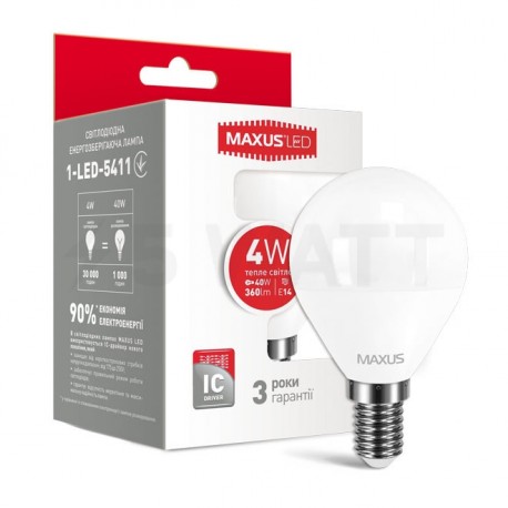 LED лампа MAXUS G45 F 4W 3000К 220V E14 (1-LED-5411) - купить