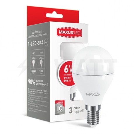 LED лампа MAXUS G45 6W 4100К 220V E14 (1-LED-544) - придбати