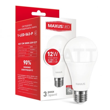 LED лампа MAXUS A65 12W 3000К 220V E27 (1-LED-563-P) - придбати