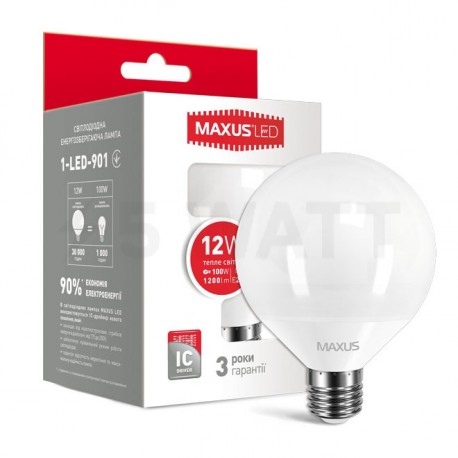 LED лампа MAXUS G95 12W 3000K 220V E27 (1-LED-901) - купить