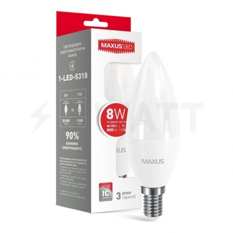 LED лампа MAXUS C37 CL-F 8W 4100K 220V E14 (1-LED-5318) - купить