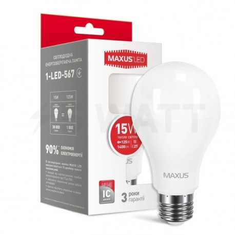LED лампа MAXUS A70 15W 3000K 220V E27 (1-LED-567) - придбати