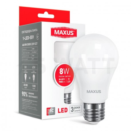 LED лампа MAXUS A60 8W 3000K E27 (1-LED-559) - купить