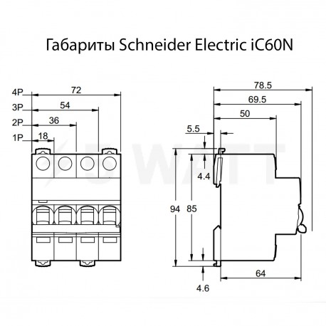 Автоматический выключатель Schneider 2-п. IC60N 63А С (6кА) (A9F79263) - в интернет-магазине