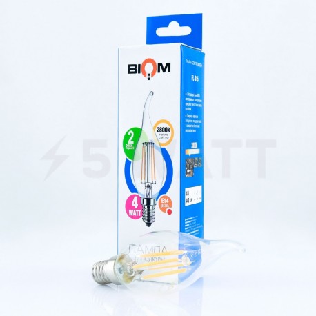 Світлодіодна лампа Biom FL-315 C35 LT 4W E14 2800K свічка на вітрі - недорого
