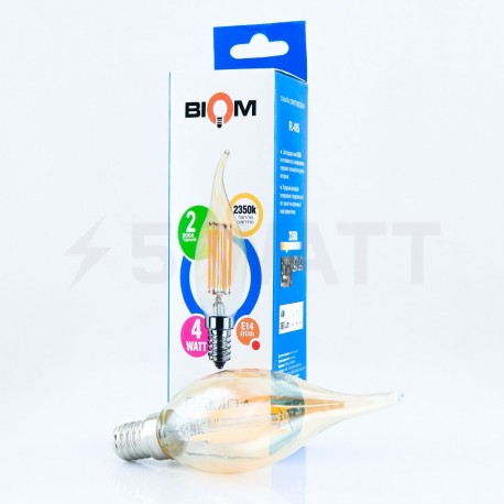 Світлодіодна лампа Biom FL-415 C35 LT 4W E14 2530K Amber свічка на вітрі - недорого
