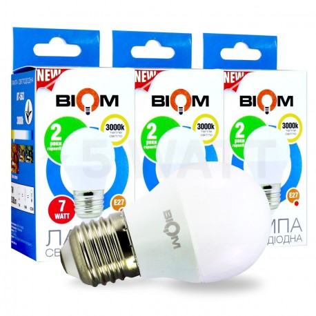 Комплект LED ламп BIOM G45 7W 3000K E27 (по 3 шт.) - придбати