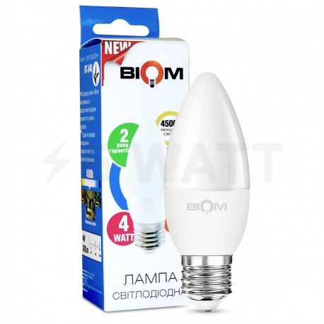 Светодиодная лампа Biom BT-548 C37 4W E27 4500К матовая - купить