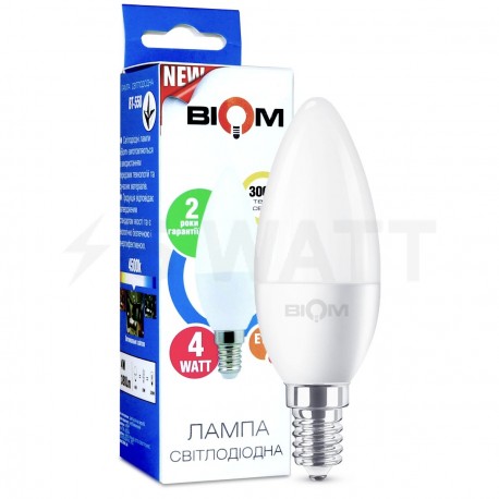 Світлодіодна лампа Biom BT-549 C37 4W E14 3000К матова - придбати