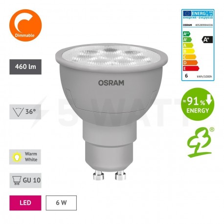 LED лампа OSRAM LED Super Star GU10 6W 2700K DIM 220-240V(4052899944336) - в интернет-магазине