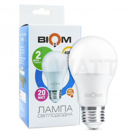 Світлодіодна лампа Biom BT-520 A80 20W E27 4500К матова - придбати