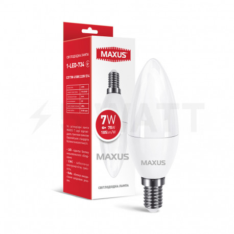 LED лампа MAXUS C37 7W 4100K 220V E14 (1-LED-734) - придбати