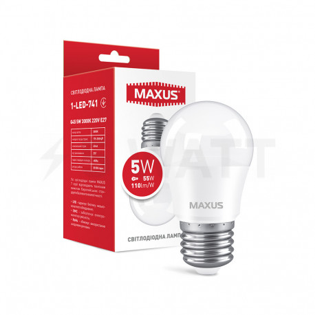LED лампа MAXUS G45 5W 3000K 220V E27 (1-LED-741) - придбати