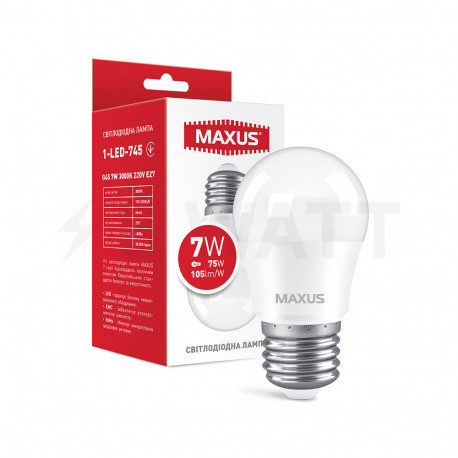 LED лампа MAXUS G45 7W 3000K 220V E27 (1-LED-745) - придбати