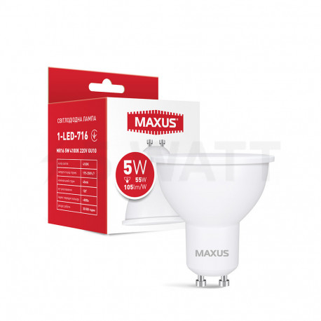 LED лампа MAXUS MR16 5W 4100K 220V GU10 (1-LED-716) - придбати