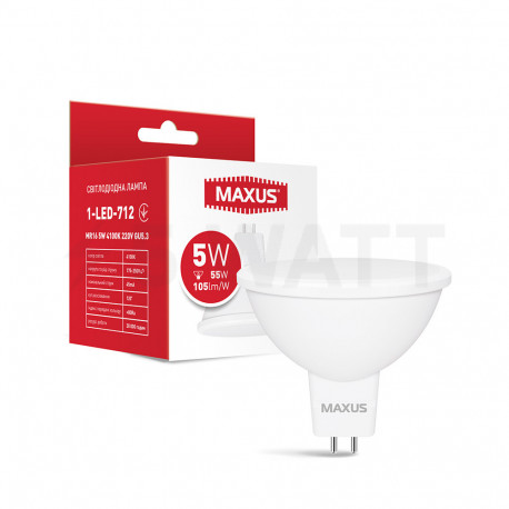 LED лампа MAXUS MR16 5W 4100K 220V GU5.3 (1-LED-712) - придбати