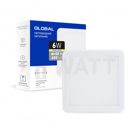Світильник світлодіодний GLOBAL SP adjustable 6W, 3000K (квадрат) (1-GSP-01-0630-S) - придбати