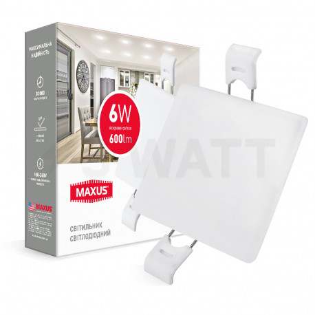 Светильник светодиодный MAXUS SP edge 6W, 4100К квадрат (1-MSP-0641-S) - купить
