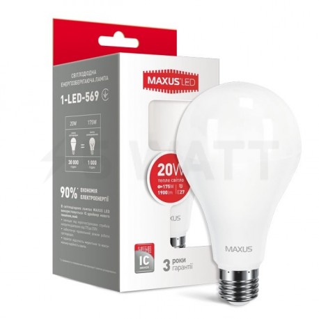 LED лампа MAXUS A80 20W 3000K 220V E27 (1-LED-569-01) - купить
