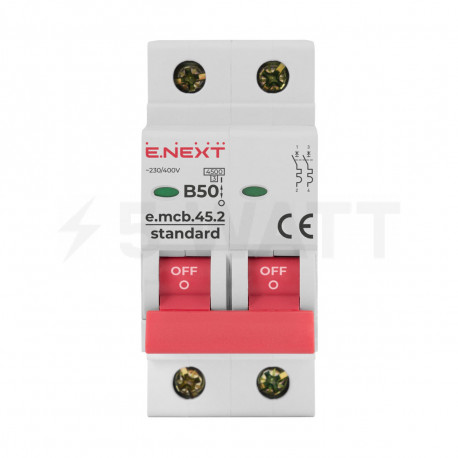 Модульний автоматичний вимикач 2п 50А В 4,5 кА, E.NEXT STAND ( s001022) - недорого