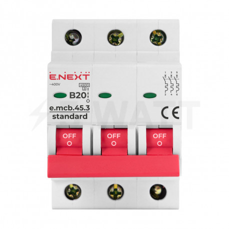 Модульний автоматичний вимикач 3п 20А В 4,5 кА, E.NEXT STAND ( s001027) - недорого