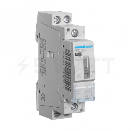 Модульний контактор з ручним керуванням 25A, 2НВ, 24В, Hager (ERD225) - придбати