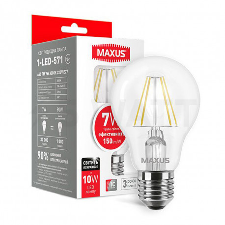 LED лампа MAXUS филамент A60 7W 3000K 220V E27 (1-LED-571) - купить