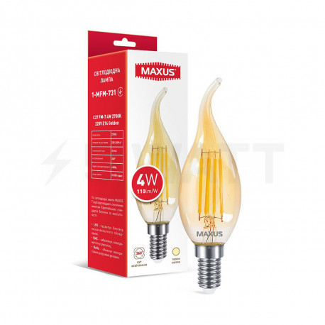 LED лампа MAXUS филамент C37 4W 2700K 220V E14 Golden (1-MFM-731) - купить