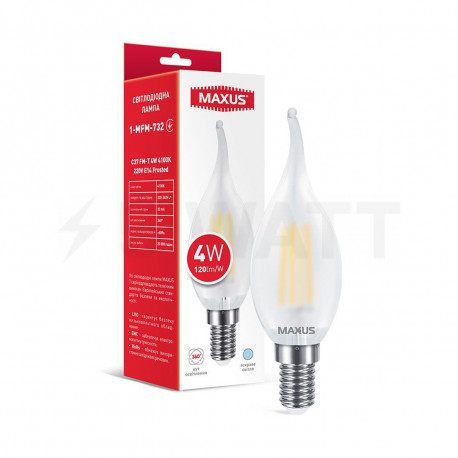 LED лампа MAXUS філамент C37 4W 4100K 220V E14 Frosted (1-MFM-732) - придбати