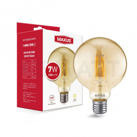LED лампа MAXUS филамент G95 7W 2700K 220V E27 Golden (1-MFM-7095) - купить