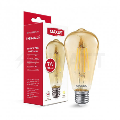 LED лампа MAXUS філамент ST64 7W 2700K 220V E27 Golden (1-MFM-7064) - придбати