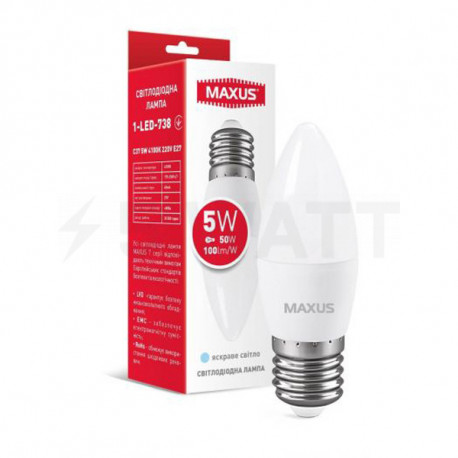 LED лампа MAXUS C37 5W 4100K 220V E27 (1-LED-738) - придбати