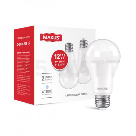 Набір LED ламп MAXUS A60 12W 4100K 220V E27 2 шт (2-LED-778) - придбати