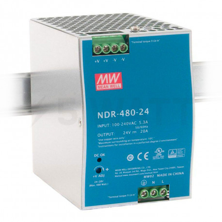 Блок живлення Mean Well на DIN-рейку DC 24V 480W 20А (NDR-480-24) - придбати
