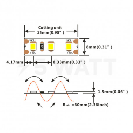 LED лента COLORS 2835-120-12-IP20 9,6W 1000Lm 6000K 5м (DJ120-12V-8mm-W) - недорого