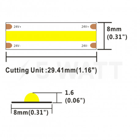 LED лента COLORS COB-24V-IP20 16.8W 1350Lm 3000K 5м (DF15-24V-8mm-WW) - недорого
