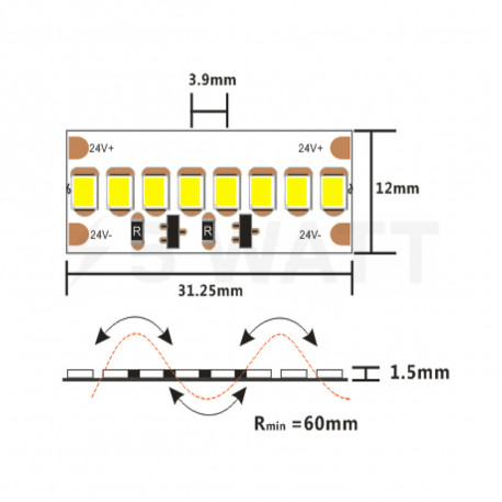 LED лента COLORS 2835-256-24V-IP20 39W 4800Lm 4000K 5м (DS8256-24V-12mm-NW) - недорого