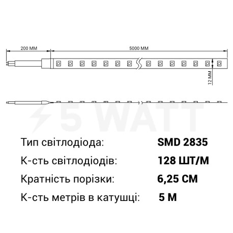 Светодиодная лента RISHANG 128-2835-24V-IP67 12W 1385Lm 3000K 5м (RDA2C8TC-A-WW) - в Украине