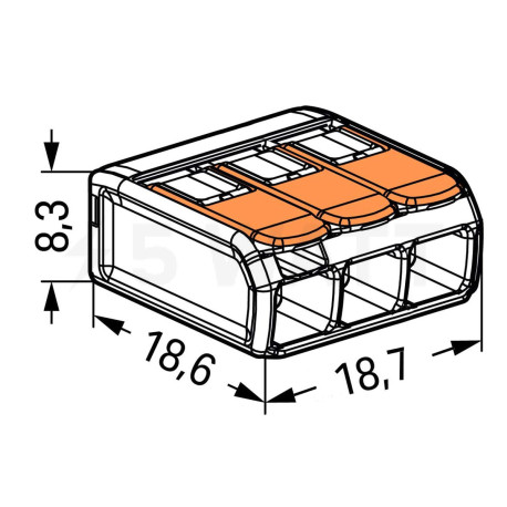 Клемма быстрого монтажа WAGO, 3-конт д/расспред. коробок, универс., 0,2-4 мм2, прозрачная (221-413) - цена