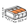 Клема швидкого монтажу WAGO, 3-конт д/розпод коробок, універсальна, 0,5-6 мм2, прозора (221-613) - 5watt.ua