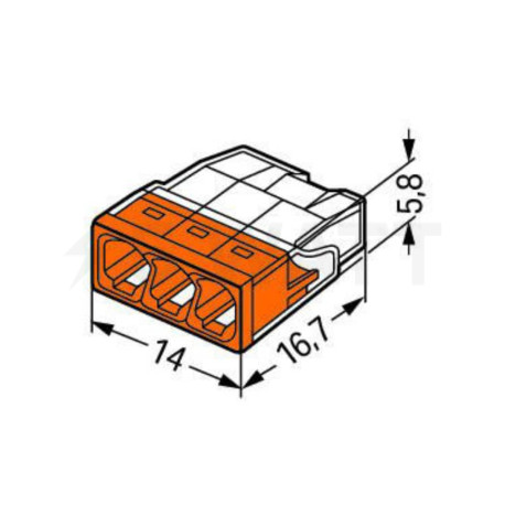 Клема швидкого монтажу WAGO COMPACT для розпод коробок 3X2,5, прозора/помаранч., без пасти (2273-203) - магазин світлодіодної LED продукції